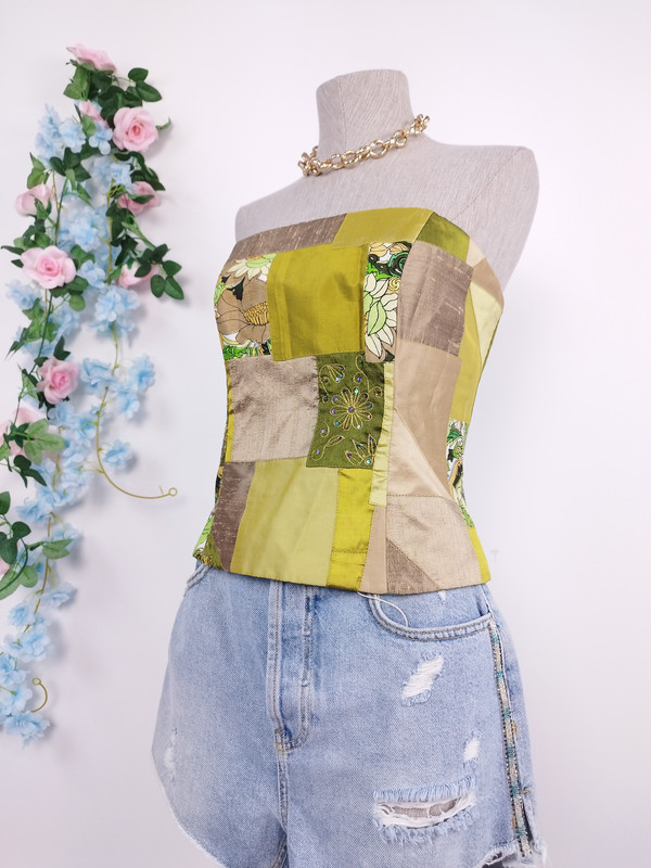 [V-TOP-002] Bustier Vintage Y2K Ajustable Patchwork
