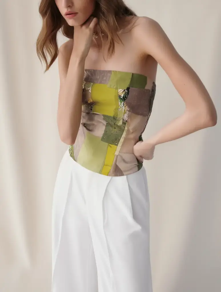 [V-TOP-002] Bustier Vintage Y2K Ajustable Patchwork