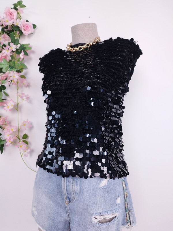 [V-TOP-005] Top Lentejuelas Y2K Negro Elastico