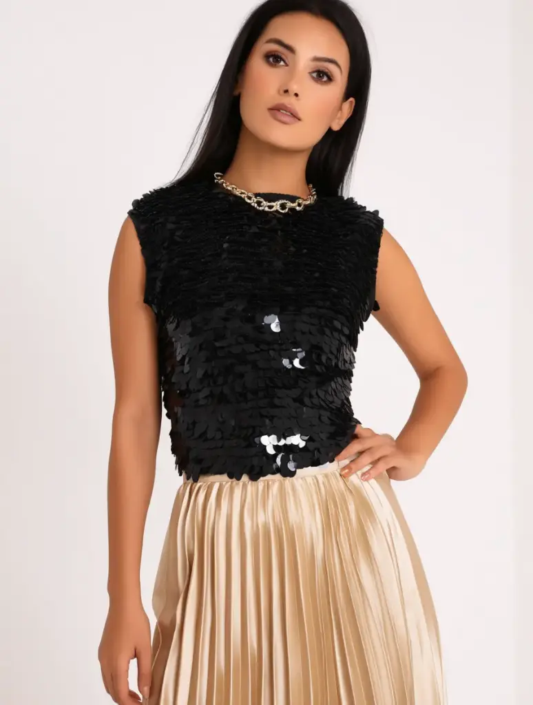 [V-TOP-005] Top Lentejuelas Y2K Negro Elastico