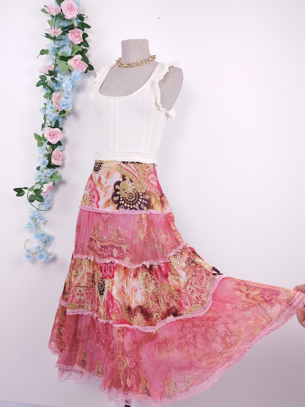 [V-FAL-001] Falda Boho Vintage 90s 100% Seda