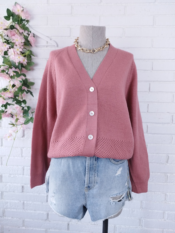 [V-JER-003] Cardigan Vintage 80s Lana Punto Rosa