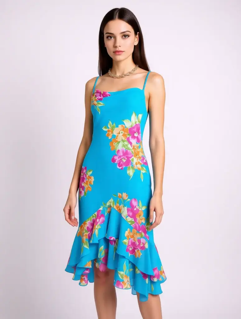 [V-VEST-005] Vestido Vintage 90s Floral Lencero Volantes