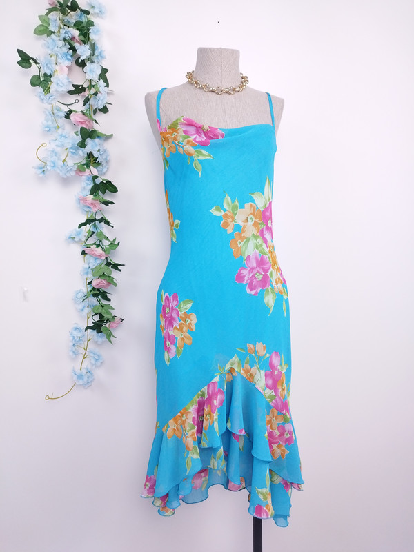 [V-VEST-005] Vestido Vintage 90s Floral Lencero Volantes