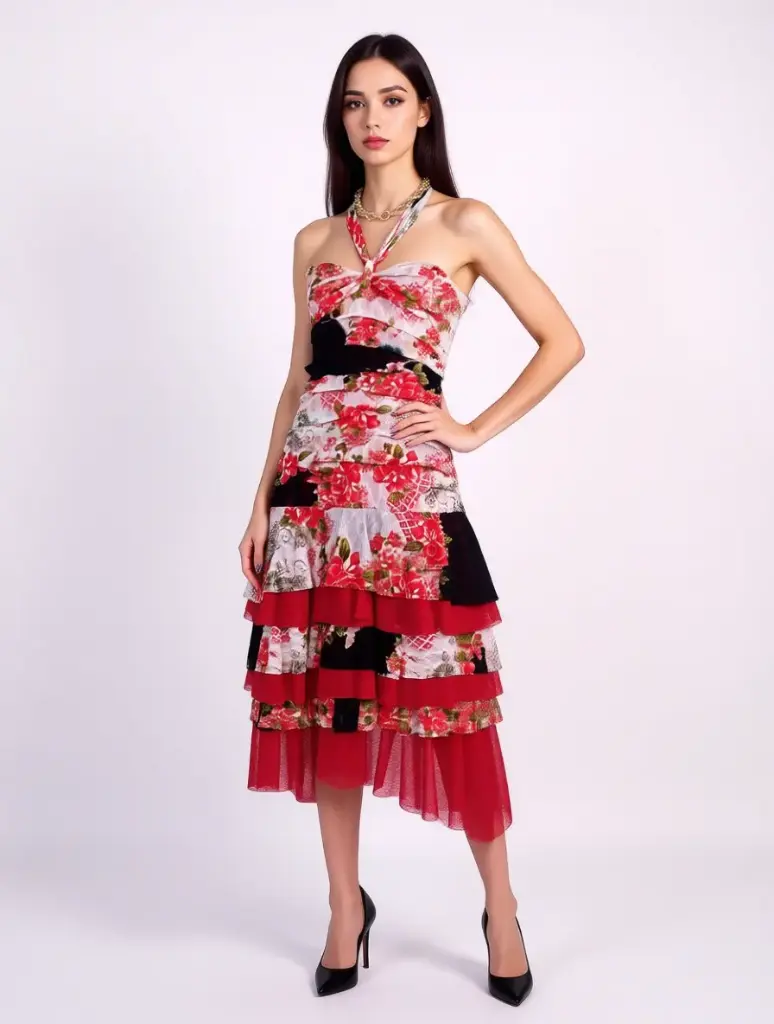 [V-VEST-010] Vestido Vintage Encaje Floral Y2K Hombros Descubiertos